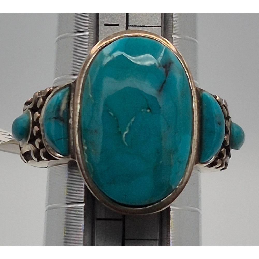 Turquoise Ring Sterling Silver SZ 6 Oval Stabilized Blue Southwestern